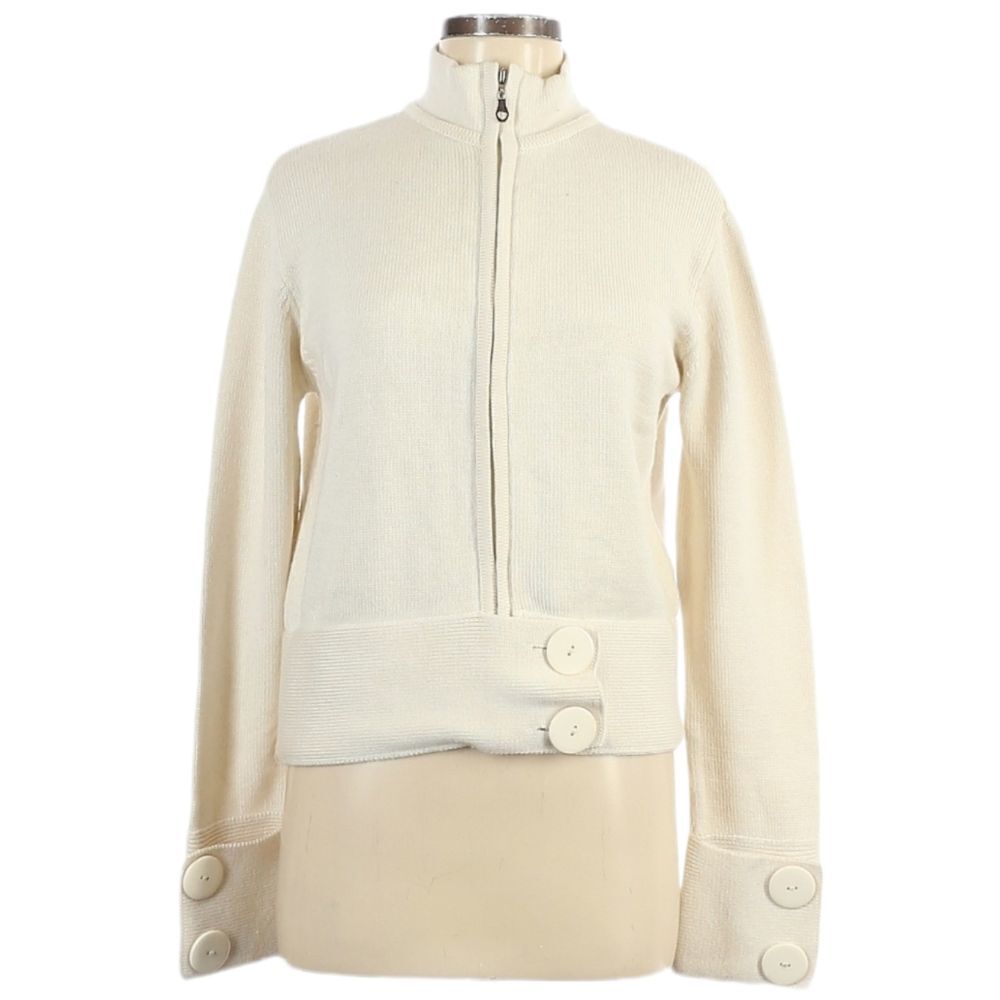 GAIA Cream Minimalist Zip Front Knit Jacket L